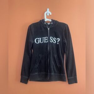 Guess Velour Cotton Blend Zip Up Long Sleeve Hoodie Womens Size S